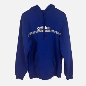 Vintage Y2K Adidas Spellout Stripe Logo Hoodie Men's Medium Blue Pullover